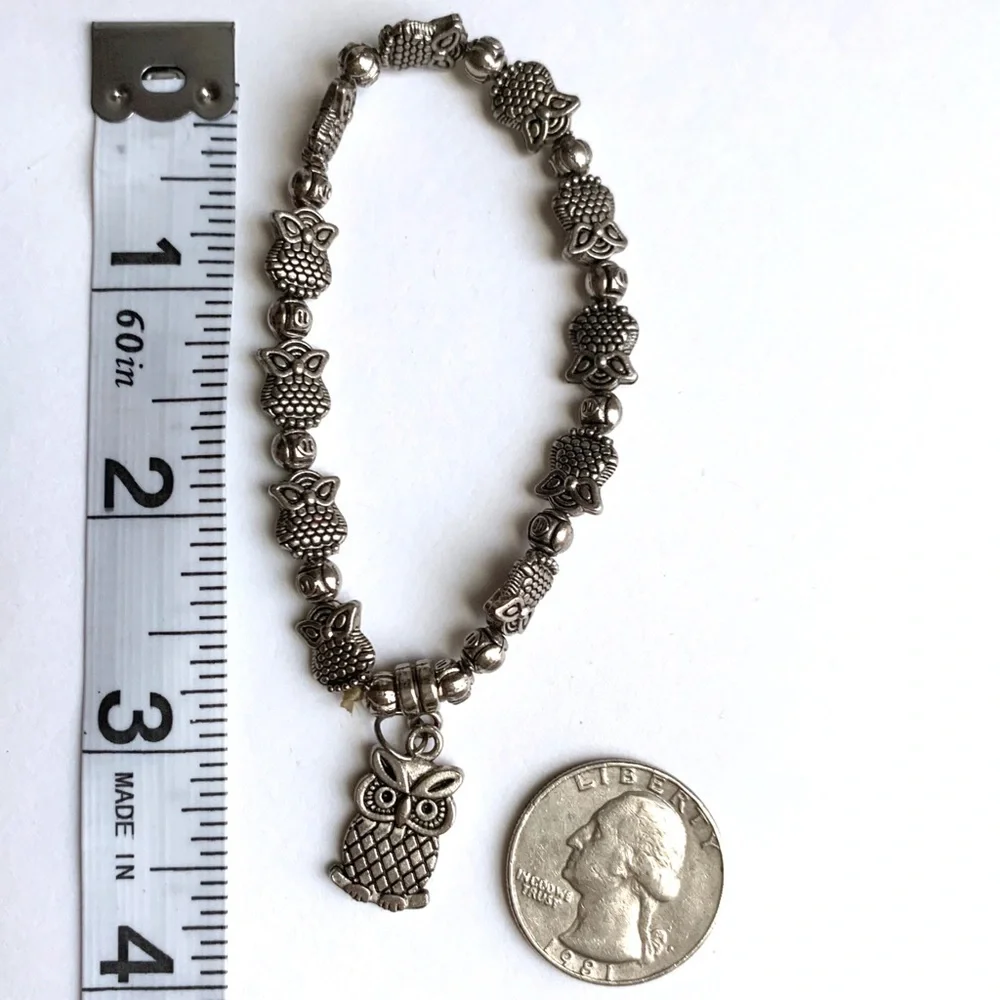 Owl Stretch Silver Tone Rustic Bracelet - Picture 3 of 5